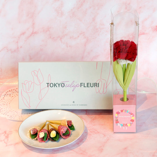コーンフルーリ・チューリップ5本＆フラフルR 母の日カーネーションケース付きset
