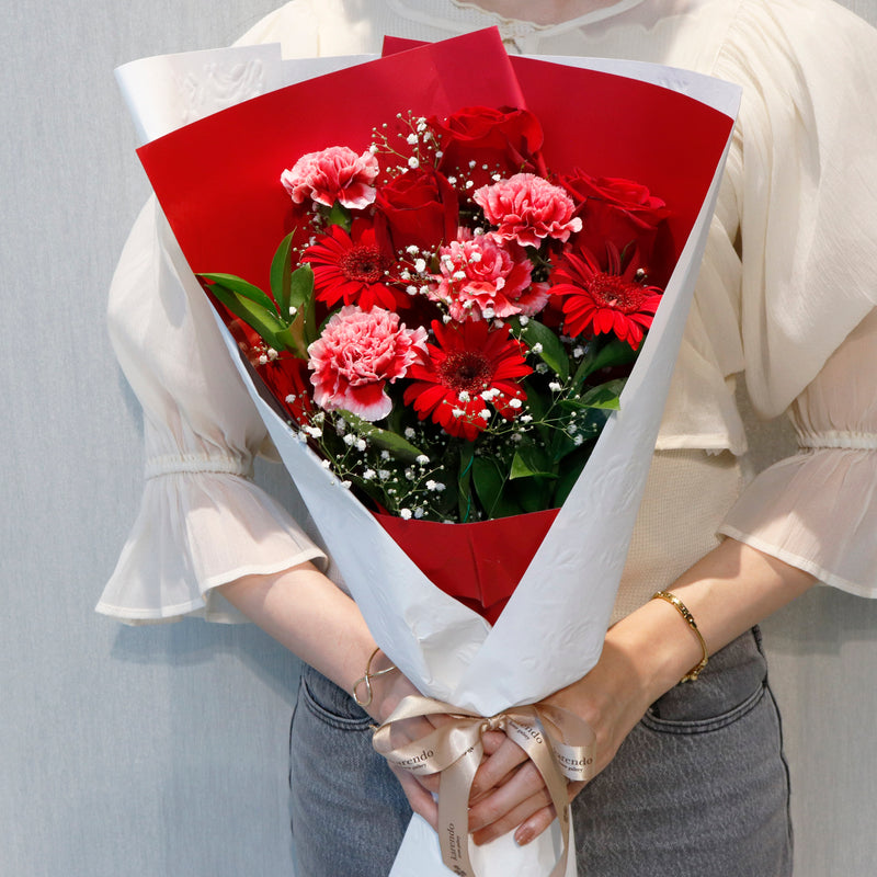 ＜LED付も選べます！＞【生花】推し活花束M　レッド