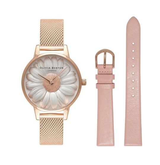 【karendo限定】OLIVIA BURTON 3Dデイジーローズゴールドメッシュ&レザー ダスティピンク